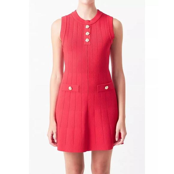 Endless Rose Women's Red Shank Button Knit Crew Neck Mini Dress Size Medium - Picture 1 of 9